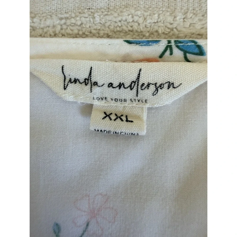 Linda Anderson Women XXL Floral Boho Peasant Blouse White Rayon Embroidered Top - Picture 14 of 16